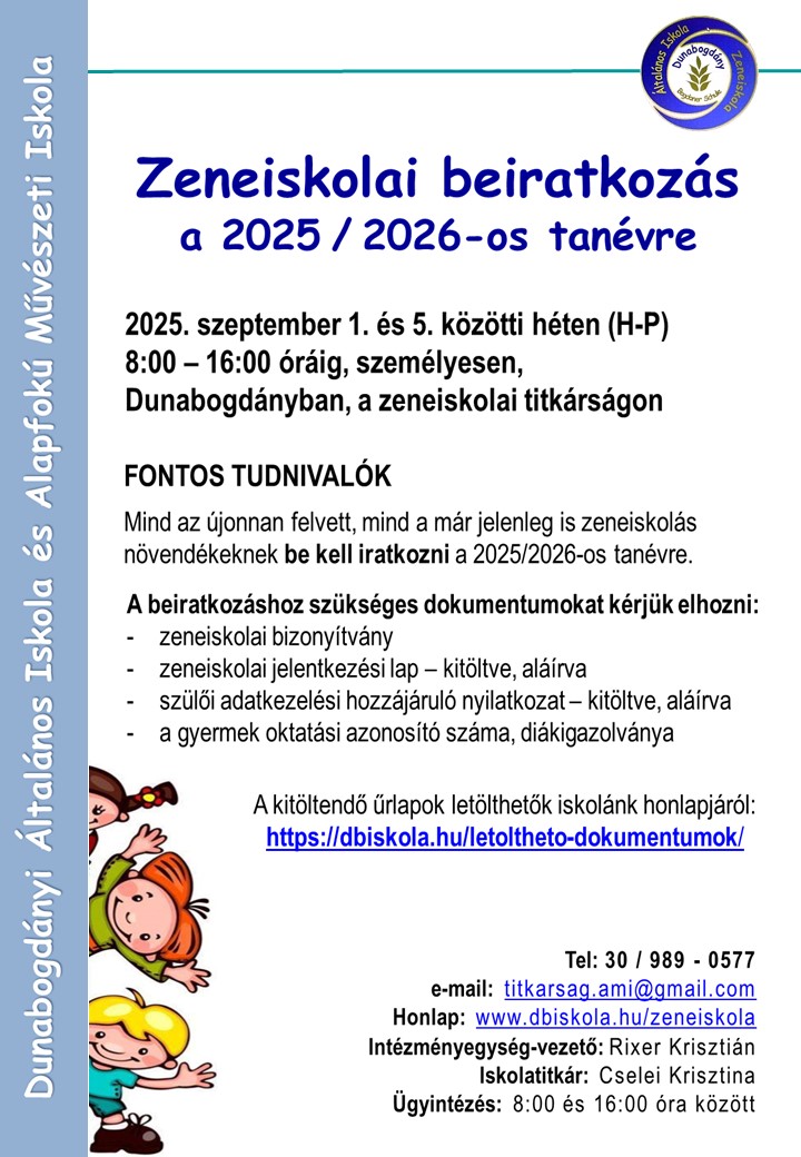 zeneiskolai beiratkozás 2025-2026